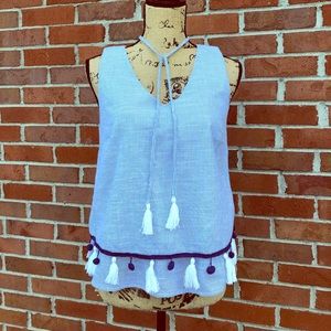 NWT Bobeau Sleeveless Striped Tassel Neck Tie Top